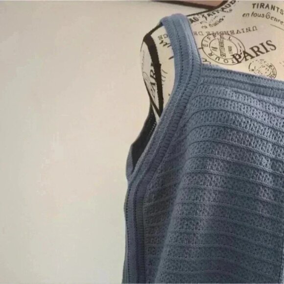 MARLED | Women's Blue Ribbed Knitted Cozy Thick Strap Sweater Tank - Picture 4 of 4